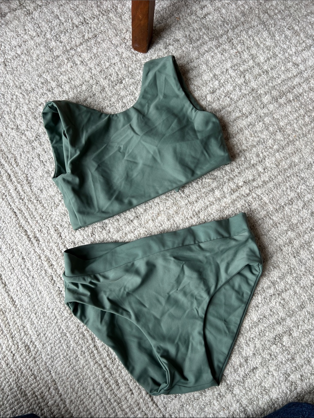 Girls Ina Olive Green One-Shoulder Bikini Set